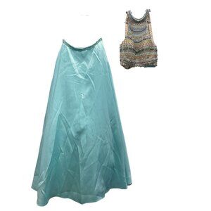 Blush Set: (Multicolor) Beaded Halter & (Baby Blue) Skirt